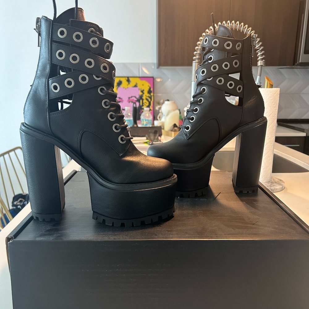 Dolls Kill black platform booties size 36